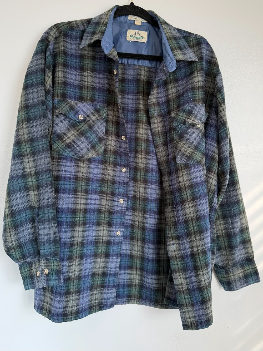 Van Heusen Plaid Button-Down Shirt in Blue and Green